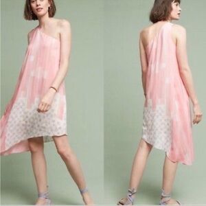 Anthropologie Maeve Pink, Purple, White One Shoulder Silk Dress